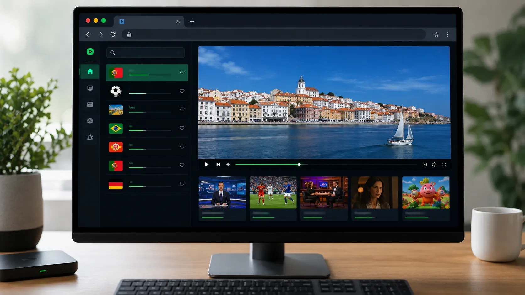 Ver canais portugueses num player IPTV online — RTP, SIC, TVI no browser do computador