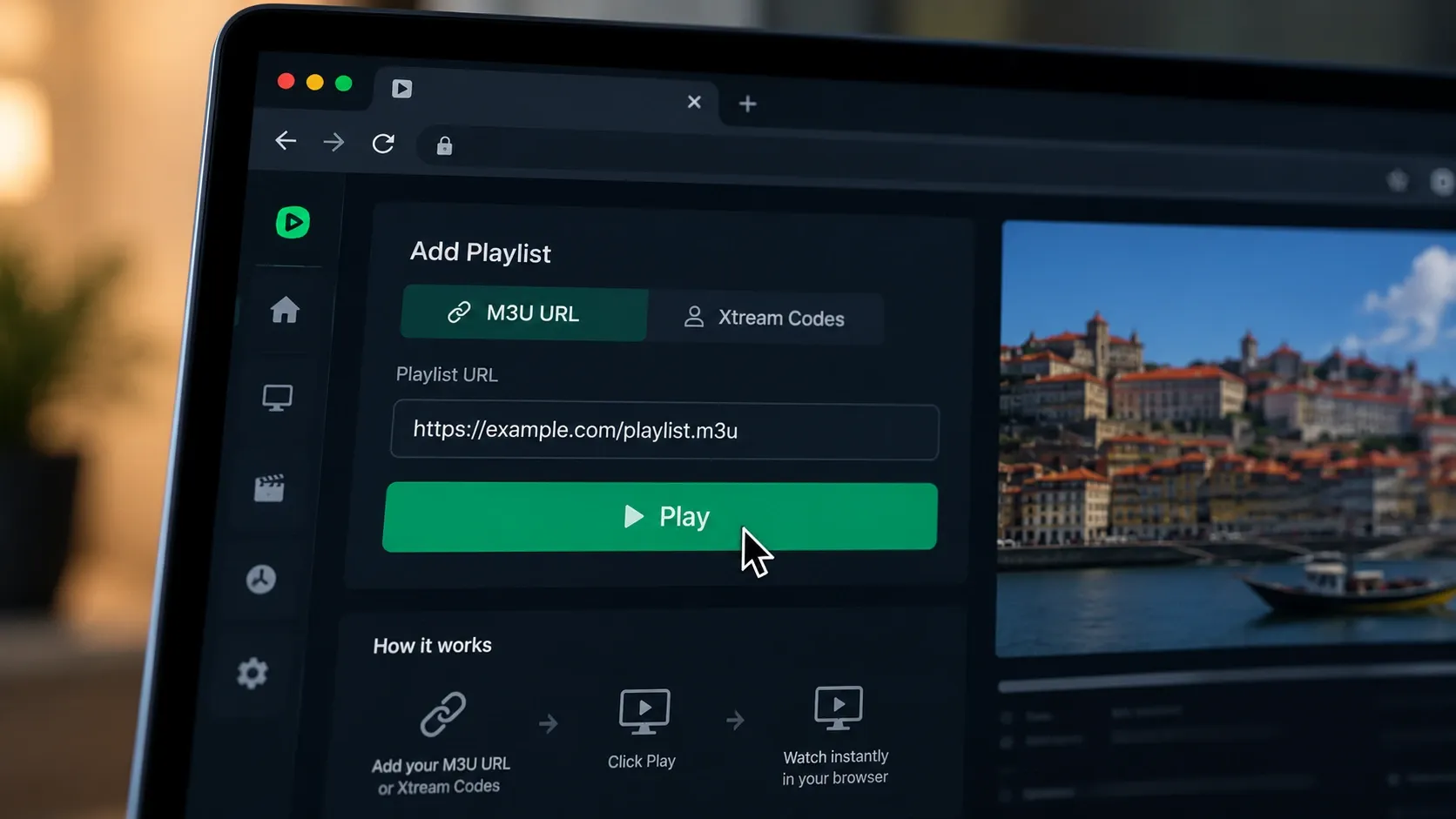 Como usar um player IPTV online — colar M3U ou Xtream Codes no browser